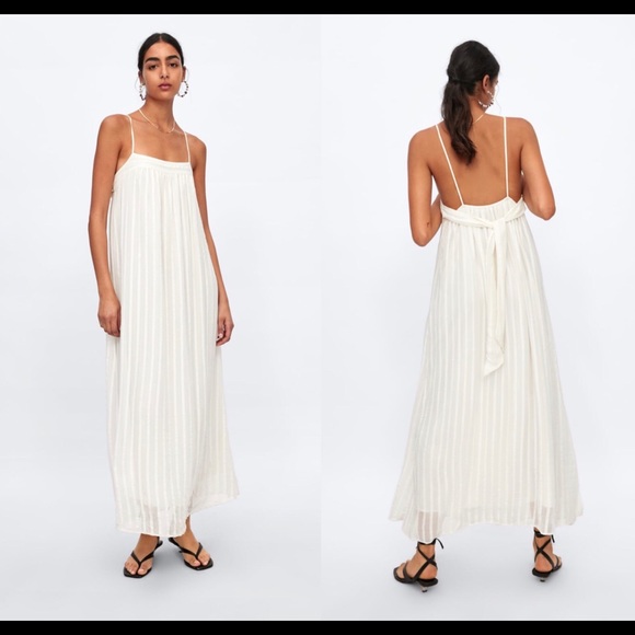 Zara Ecru Flowy Textured Dress - Picture 2 of 8